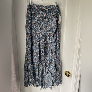 High-low Floral Blue Skirt NWT